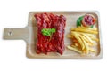 Barbecue Pork Spare Ribs with french fries on wooden plate Royalty Free Stock Photo
