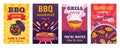 Barbecue posters. BBQ party invitations for summer outdoor picnic in park or back yard with food on grill. Cookout event