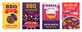 Barbecue posters. BBQ party invitations for summer outdoor picnic in park or back yard with food on grill. Cookout event flyers