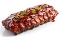 Barbecue Ribs on White Background. AI Royalty Free Stock Photo