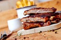 Barbecue ribs on a wooden table