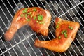 Barbecue Roast Chicken Quarters On The Hot Charcoal Grill Royalty Free Stock Photo