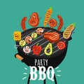 Barbecue roaster food funny party. Vector illustration Royalty Free Stock Photo