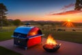 Barbecue scene set up outdoor in fields with fireplace 4th of July Royalty Free Stock Photo