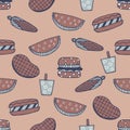 Barbecue Seamless Pattern. Summer cookout with bbq doodles repeat pattern