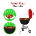 Barbecue set - grill station, fried meat and vegetables - shashlik, kebab