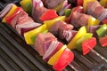Barbecue. Shish kebab with grilled peppers and onion, on hot grill Royalty Free Stock Photo
