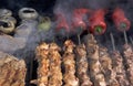 Barbecue. Shish kebab, steak, with grilled peppers and mushroom