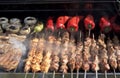 Barbecue. Shish kebab, steak, with grilled peppers and mushroom