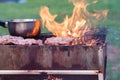 Barbecue in a simple way in wild, collect stones as grill Royalty Free Stock Photo