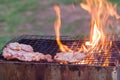 Barbecue in a simple way in wild, collect stones as grill Royalty Free Stock Photo