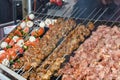 Barbecue skewers meat kebabs with vegetables