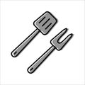 barbecue spatula and fork. grilling food. vector icon in flat style