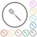 Barbecue spatula solid flat icons with outlines