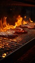 Barbecue spectacle, Empty grill illuminated by vibrant flames, a mesmerizing sight