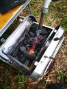 the Barbecue Stainless stove for meat and seafood grilled in camping cooking