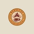 barbecue steak logo emblem vector illustration template icon graphic design. BBQ grill with flame and meat fork sign or symbol for Royalty Free Stock Photo