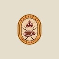 barbecue steak logo emblem vector illustration template icon graphic design. BBQ grill with flame and meat fork sign or symbol for Royalty Free Stock Photo