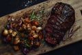 Barbecue steak on a rustic board. Generated with Ai Royalty Free Stock Photo