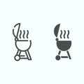 Barbecue with steam line and glyph icon. Outdoor grill vector illustration isolated on white. Bbq outline style design Royalty Free Stock Photo
