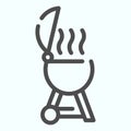 Barbecue with steam line icon. Outdoor grill vector illustration isolated on white. Bbq outline style design, designed Royalty Free Stock Photo