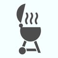 Barbecue with steam solid icon. Outdoor grill vector illustration isolated on white. Bbq glyph style design, designed Royalty Free Stock Photo