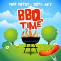 Barbecue summer party poster. Barbecue grill illustration. Barbecue party invitation. BBQ brochure menu design illustration