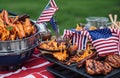 barbecue table full with meat for celebrating with friends and family on canada , america independence day Royalty Free Stock Photo