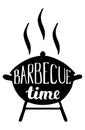 Barbecue time logo with bbq logotype and barbecue grill and lettering. Grilled food, meat fish vegetables grill