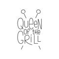 Barbecue tools with handwritten lettering sign Queen of the grill. Editable stroke. Vector stock illustration isolated