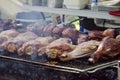 Barbecue turkey legs on the grill