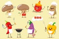 Barbecue vegetable vector set for bbq party and picnic.Funny and cartoon vegetables chilli, mushrooms, eggplant, tomato, pepper,