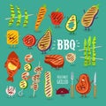 Barbecue vegetbles fish funny set. Vector illustration Royalty Free Stock Photo