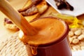Barbecued calcot, sweet onion, dipped in romesco sauce typical o Royalty Free Stock Photo