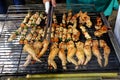 Barbecued food, grill chicken wings on grilled Royalty Free Stock Photo