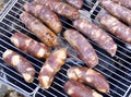 Barbecued meat and pork sausages Royalty Free Stock Photo