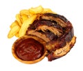 Barbecued Pork Ribs With Chips Royalty Free Stock Photo