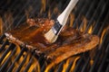 Barbecued Ribs on a Flaming Hot Grill Royalty Free Stock Photo