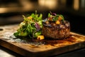 Barbecued steak on a rustic board. Generated with Ai Royalty Free Stock Photo