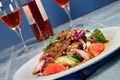 Barbecued steak salad and wine Royalty Free Stock Photo