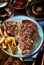 Barbecued T-bone steak with fresh herbs