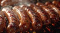 barbecuing with a captivating close-up shot of juicy grilled sausages on the grill, set against a light or white