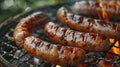 barbecuing with a captivating close-up shot of juicy grilled sausages on the grill, set against a light or white