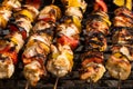 Barbecuing chicken skewers kebab Royalty Free Stock Photo