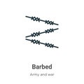 Barbed outline vector icon. Thin line black barbed icon, flat vector simple element illustration from editable army and war Royalty Free Stock Photo