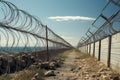 Barbed and razor wire fence. Fencing the state border against immigration