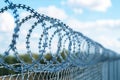 Barbed and razor wire fence. Fencing the state border against immigration