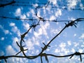 Barbed wire against the sky with clouds Royalty Free Stock Photo
