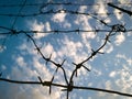 Barbed wire against the sky with clouds Royalty Free Stock Photo