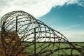 Barbed wire. Barbed wire on blue sky background with white clouds. Wire boom. Military conflict . Syria. Royalty Free Stock Photo